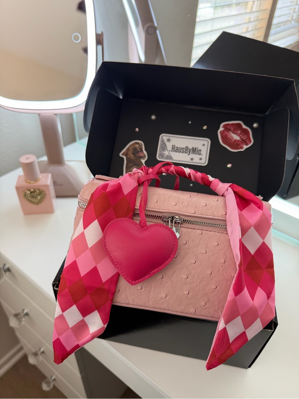 Pink Women’s Top-Handle Heart Charm Satchel
